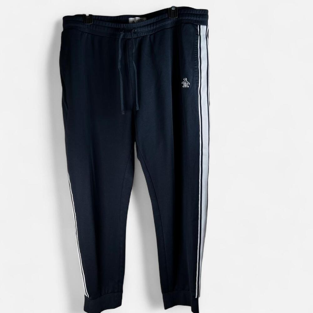 Penguin by Sunsweat - men’s navy blue joggers with white stripes - size large